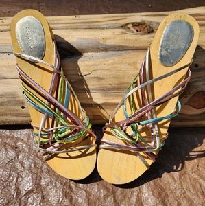 Metallic Rainbow Wooden Clog Sandals